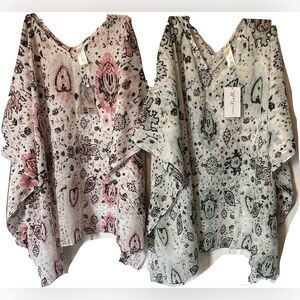 Simply Noelle Beach Paisley Poncho Boho Flowy Summer Duo NWT Floral Sheer Top